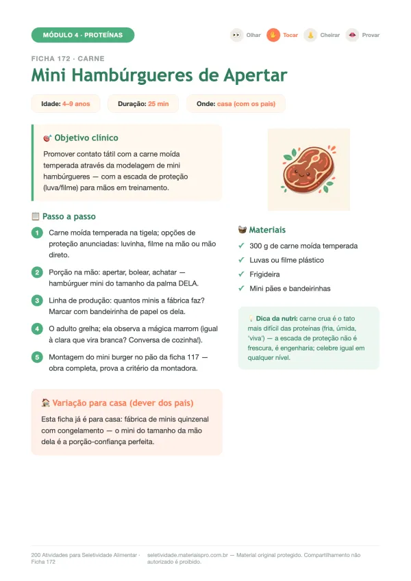 Ficha 172, Carne, fase tocar: Mini Hambúrgueres de Apertar